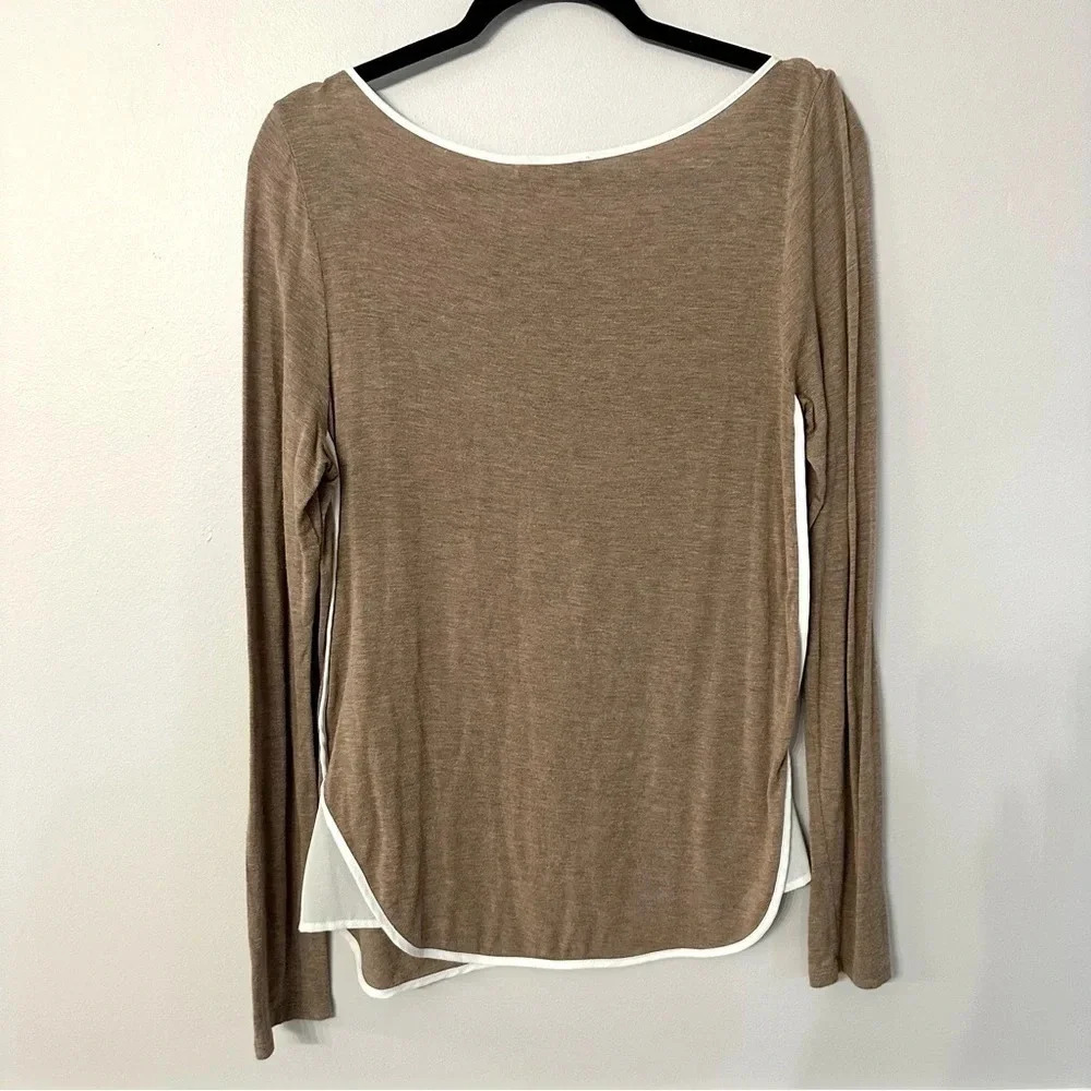 Anthropologie Bordeaux Women's Long Sleeve Brown & White Sweater Top Size M GUC - Picture 8 of 8